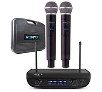 VONYX WM82 UHF Wireless Microphone System with Dual Handheld Microphones, Receiver, 2-Channel Operation, 50m Range, XLR Outputs & Carry Case for PA, Events & Performances