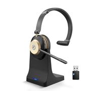 Vonztek Bluetooth Headset, Wireless Headphones with Mic Noise Canceling & USB Dongle, Wireless Headset with Charging Base & 45hrs Talk Time for Office/Computer/Mobile Phones/Ms Teams/Skype/Zoom