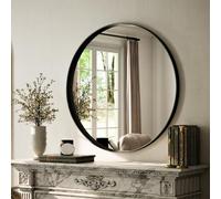 VooBang Round Bathroom Mirror 24 inch, Black Gorgeous Deep Frame Round Wall Mirror, Modern Round Bathroom Vanity Mirror for Bedroom, Living Room, Hanging or Leaning, Black