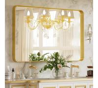 VooBang Bathroom Mirror 24x32 inch, Gold Gorgeous Deep Frame Wall Mirror, Modern Round Corner Bathroom Vanity Mirror for Bedroom, Living Room, Hanging or Leaning Horizontal or Vertical, Gold