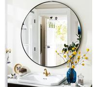 VooBang Black Round Mirror, 24" Circle Mirror, Round Wall Mirror with Simple Metal Frame, Modern Round Mirror Hanging for Bathroom, Bedroom, Entryway Wall Decoration, (24" Black)