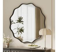 VooBang Black Scalloped Circle Mirror, 30" Wavy Edge Round Wall Mirror with Tempered Glass Textured Circular Metal Deep Frame, Hanging Leaning for Bathroom, Hallway, Entryway, Livng Room