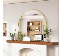 VooBang Wide Arched Wall Mirror, 31 x 32 inch Arch Bathroom Mirror, Wall Mounted Vanity Mirror with Arch Metal Frame, Modern Bathroom Vanity Mirror for Bedroom, Living Room, Hanging or Leaning, Gold