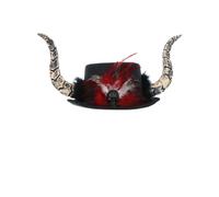 Smiffys Voodoo Horn Hat with Feathers, Halloween Fancy Dress Accessory, Voodoo Woman Dress Up Hats