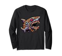 Voodoo Tiki Shark Polynesian Tribal Sea Predator Design Long Sleeve T-Shirt