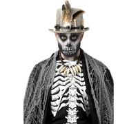 Voodoo Top Hat Distressed Grey Bones Feathers Halloween Fancy Dress Accessory
