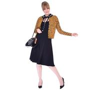 VOODOO VIXEN 50s Style Retro Round Neck Leopard Print Cardigan with Long Sleeves (12) Mustard