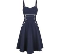 Voodoo Vixen Claudia Nautical Flared Dress Midi Dress navy XL