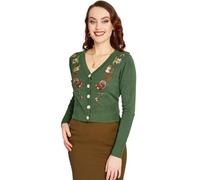 VOODOO VIXEN Woodland Creatures Cardigan Embroidered Retro Green Knitwear, Green