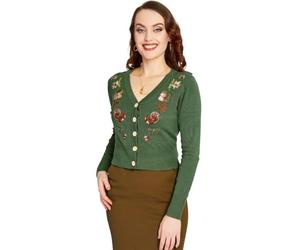 VOODOO VIXEN Woodland Creatures Cardigan Embroidered Retro Green Knitwear, Green