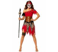 Voodoo Witch Doctor Costume Women Halloween Fancy Dress Gothic 8-16 Tribal | One shoulder dress, Bone print, Headband, Waist sash, Leg garter, Day of the Dead, Cosplay, Priestess styling