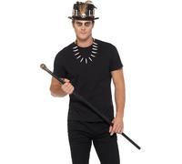 Voodoo Witch Doctor Kit Feather Top Hat Skull Cane Necklace Halloween One Size