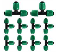 VooGenzek 10 PCS 16mm Drip Irrigation Fittings, Barbed Tee Connector, Lock Barbed Connector, Barbed Locking Fitting, Irrigation Pipe Connectors, for Garden Irrigation Systems, Green
