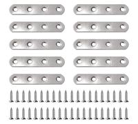 VooGenzek 10 PCS 76x16x2 mm Flat Straight Brace Bracket, Stainless Steel Flat Plate Brackets, Mending Joining Plates, Repair Straight Brace Flat Corner, with 40 PCS Screws, for Furniture Wood