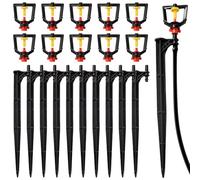VooGenzek 10 PCS Micro Nozzle and 10 PCS Irrigation Drip Support Stakes, 360 Degree Sprinkler Nozzle, Refraction Misting Nozzle, Rotating Micro Sprinkler, Refraction Spray Nozzle, for Farm