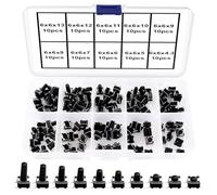 VooGenzek 100 PCS 10 Types 6x6mm Micro Momentary Tactile Push Button Switch, Button Switch Assortment Kit, for Fields of Electronic Products, Black