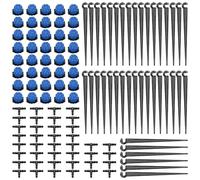 VooGenzek 120 PCS 1/4 Inch Automatic Drip Irrigation Kit, 40 Adjustable Micro Dripper + 40 Tee-Connector + 40 Drip Support Stake for 4/7mm Hose Watering System, for Garden, Lawn, Greenhouse, Blue
