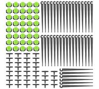 VooGenzek 120 PCS 1/4 Inch Automatic Drip Irrigation Kit, 40 Adjustable Micro Dripper + 40 Tee-Connector + 40 Drip Support Stake for 4/7mm Hose Watering System, for Garden, Lawn, Greenhouse, Green