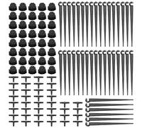 VooGenzek 120 PCS 1/4 Inch Automatic Drip Irrigation Kit, 40 Adjustable Micro Dripper + 40 Tee-Connector + 40 Drip Support Stake for 4/7mm Hose Watering System, for Garden, Lawn, Greenhouse, Black