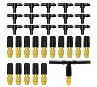 VooGenzek 15 PCS Adjustable Brass Misting Spray, Atomizing Sprinklers, Copper Atomizing Nozzle, with 15 Tee Irrigation Misting Drip Kit, for Garden Watering Greenhouse Seedlings Irrigation