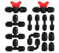 VooGenzek 15 PCS Drip Irrigation Fittings Kit for 16mm Tubing, Drip Irrigation Barbed Connectors for Garden, Lawn, with Switch Valve, Tees, Elbow, Straight, End Plug, Black