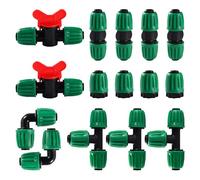 VooGenzek 15 PCS Drip Irrigation Fittings Kit for 16mm Tubing, Drip Irrigation Barbed Connectors for Garden, Lawn, with Switch Valve, Tees, Elbow, Straight, End Plug, Green