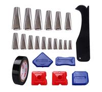 VooGenzek 16 PCS Caulking Tool Kit, Stainless Steel Caulk Nozzle Applicator in 16 Sizes, Sealant Silicone Caulking Finisher for Kitchen, Bathroom, Window, with Red/Blue/Black Scrapers, Black Tape
