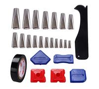 VooGenzek 18 PCS Caulking Tool Kit, Stainless Steel Caulk Nozzle Applicator in 18 Sizes, Sealant Silicone Caulking Finisher for Kitchen, Bathroom, Window, with Red/Blue/Black Scrapers, Black Tape