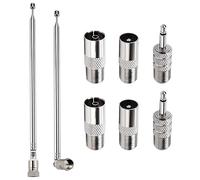 VooGenzek 2 PCS 100cm 7-Section Telescopic DAB Radio Aerial Antenna, FM Aerial Indoor Antenna 75 Ohm, F Type Male Plug Connector with 6 Adapters, for Table Top Radio, HiFi AV Stereo Receiver System