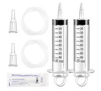 VooGenzek 2 PCS 100ml Liquid Measuring Tool with Tip Cap and 2 PCS 130cm Plastic Tubing, Plastic Multipurpose Liquid-Filling Tube in Individual Wrap, for Scientific Lab, Measuring Liquid, Feeding