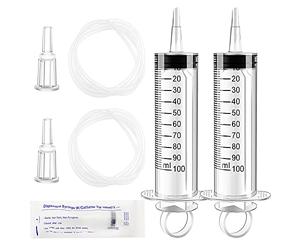 VooGenzek 2 PCS 100ml Liquid Measuring Tool with Tip Cap and 2 PCS 130cm Plastic Tubing, Plastic Multipurpose Liquid-Filling Tube in Individual Wrap, for Scientific Lab, Measuring Liquid, Feeding