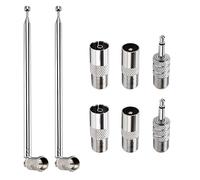 VooGenzek 2 PCS 75cm 7-Section Telescopic DAB Radio Aerial Antenna, FM Aerial Indoor Antenna 75 Ohm, F Type Male Plug Connector with 6 Adapters, for Table Top Radio, HiFi AV Stereo Receiver System