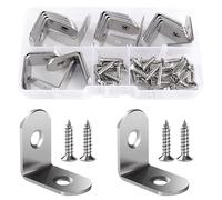 VooGenzek 20 PCS 25x25x16x2 mm L Brackets, Corner Brackets, 90 Degree Right Angle Brackets Fastener, Stainless Steel L Shaped Corner Braces, with 40 PCS Screws, for Furniture Desk Table Shelf