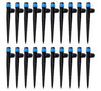 VooGenzek 20 PCS 360 Degree Adjustable Irrigation Dripper Sprinkler for 4/7 mm Garden Hose Irrigation System, Micro Stake Emitter Dripper with Barbed Connector, Water Flow Stake Emitter, Blue
