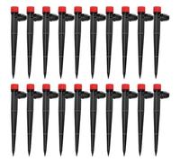 VooGenzek 20 PCS 360 Degree Adjustable Irrigation Dripper Sprinkler for 4/7 mm Garden Hose Irrigation System, Micro 8-Hole Stake Emitter Dripper with Barbed Connector, Water Flow Stake Emitter, Red