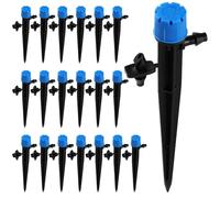 VooGenzek 20 PCS 360 Degree Adjustable Irrigation Dripper Sprinkler, Micro 8-Hole Stake Emitter Dripper for 4/7 mm Garden Hose Irrigation System, Water Flow Stake Emitter, Blue (with Connector)
