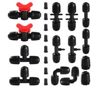 VooGenzek 22 PCS Drip Irrigation Fittings Kit for 13/16 mm to 4/7 mm Tubing, Drip Irrigation Barbed Connectors for Garden, Lawn, with Switch Valve, Tees, Elbow, Straight, 6 Way, End Plug, Black