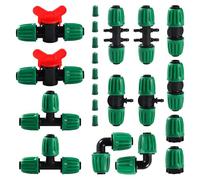 VooGenzek 22 PCS Drip Irrigation Fittings Kit for 13/16 mm to 4/7 mm Tubing, Drip Irrigation Barbed Connectors for Garden, Lawn, with Switch Valve, Tees, Elbow, Straight, 6 Way, End Plug, Green