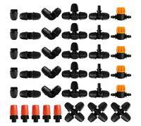 VooGenzek 38 PCS Drip Irrigation Fittings Kit for 4/7 mm Tubing, Drip Irrigation Barbed Connectors for Garden, Lawn, with Switch Valve, Tees, Elbow, Straight, 4 Way, End Plug, Dripper Sprinklers