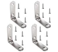 VooGenzek 4 PCS 65x65x20x2.5 mm L Brackets, Stainless Steel L Shaped Corner Braces, 90 Degree Right Angle Brackets Fastener, Corner Brackets, with 16 PCS Screws, for Furniture Desk Table Shelf