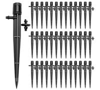 VooGenzek 40 PCS 360 Degree Adjustable Irrigation Dripper Sprinkler, Micro Stake Emitter Dripper for 4/7 mm Garden Hose Irrigation System, Water Flow Stake Emitter, Black (with Connector)