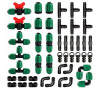 VooGenzek 45 PCS Drip Irrigation Fittings Kit for 16mm Tubing, Drip Irrigation Barbed Connectors for Garden, Lawn, with Switch Valve, Tees, Elbow, Straight, End Closure and End Plug, Green