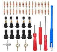VooGenzek 47 PCS TR412 Tyre Valve Stem Puller Tools Set, Pure Copper Valve Core, with TR412 Snap-in Valve Stem, Dual & Single Head / 4-Way Valve Core Remover, for Tire Tyre of Car, Truck, Motorcycle