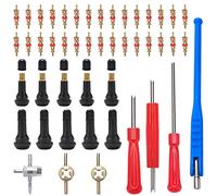 VooGenzek 47 PCS TR413 Tyre Valve Stem Puller Tools Set, Pure Copper Valve Core, with TR413 Snap-in Valve Stem, Dual & Single Head / 4-Way Valve Core Remover, for Tire Tyre of Car, Truck, Motorcycle