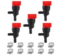 VooGenzek 5 PCS 1/4" 90 Degree Fuel Cut Off Valve, 6-8 mm Universal Plastic Shut Off, with 10 PCS Hose Clamps, for Garden Brush Cutter Accessory