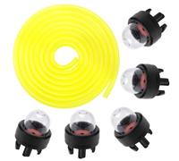 VooGenzek 5 PCS Snap-in Primer Bulb Pump and 1 PC 1.5m Petrol Fuel Line Hose Tube (2.5 x 5mm), for Brush Cutter, Trimmer, Lawnmower