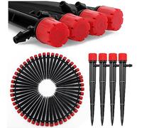 VooGenzek 50 PCS 360 Degree Adjustable Irrigation Dripper Sprinkler, Micro 8-Hole Stake Emitter Dripper with Barbed Connector for 4/7 mm Garden Hose Irrigation System, Water Flow Stake Emitter, Red