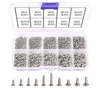 VooGenzek 500 PCS M2.3 M2.6 M3 Cross Head Self-Tapping Screws - Carbon Steel Pan Head Micro Fasteners for Plastic, Wood, Soft Metal (Silver)