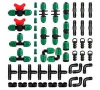 VooGenzek 52 PCS Drip Irrigation Fittings Kit for 13/16 mm to 4/7 mm Tubing, Drip Irrigation Barbed Connectors for Garden, Lawn, with Switch Valve, Tees, Elbow, Straight, 6 Way, End Plug, Green