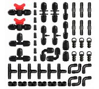 VooGenzek 52 PCS Drip Irrigation Fittings Kit for 13/16 mm to 4/7 mm Tubing, Drip Irrigation Barbed Connectors for Garden, Lawn, with Switch Valve, Tees, Elbow, Straight, 6 Way, End Plug, Black